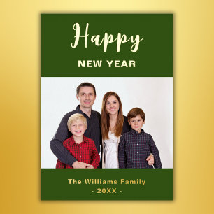 Green And Gold Simple Happy New Year Family Photo