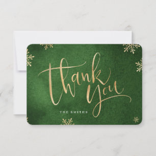 green and gold simple modern Calligraphy Christmas Thank You Card