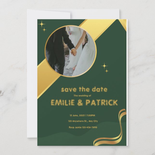 Green and Gold Simple Save the Date Invitation (Front)