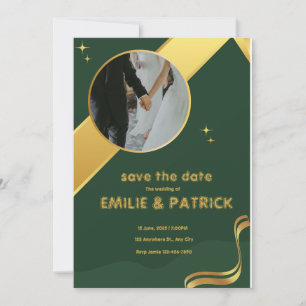 Green and Gold Simple Save the Date Invitation