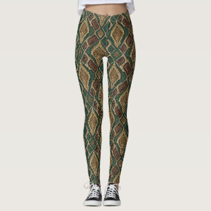 Green and Gold Snake Skin Pattern - Animal Print Leggings