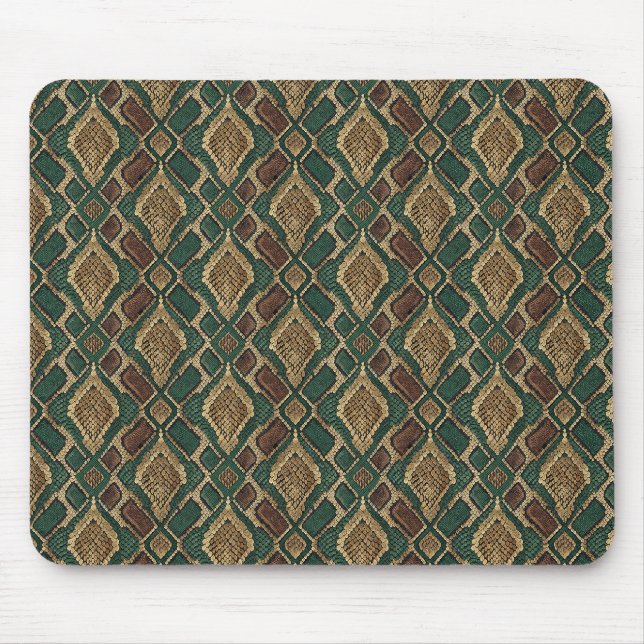 Green and Gold Snake Skin Pattern - Animal Print Mouse Pad (Front)