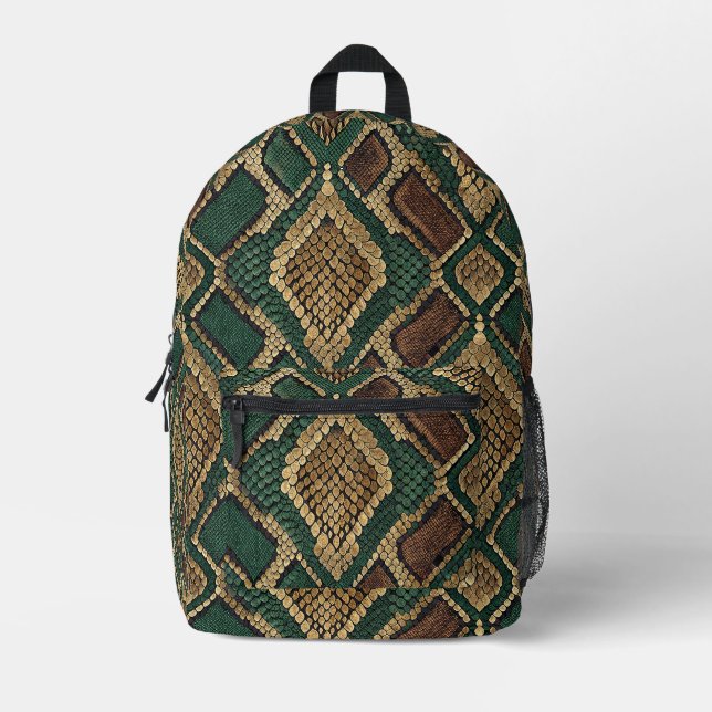 Green and Gold Snake Skin Pattern - Animal Print Printed Backpack (Front)