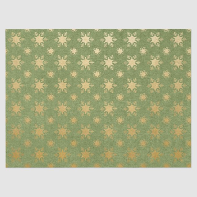 Green and Gold Snowflake Holiday Tissue Paper (Front)