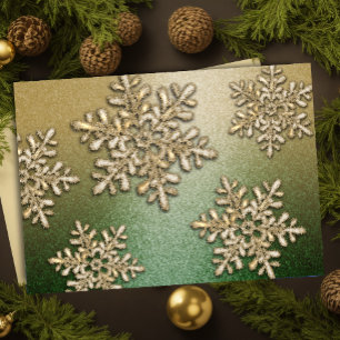Green and Gold Snowflake Shimmer Holiday Card