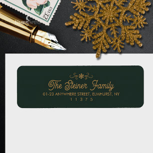 Green and Gold Snowflake Winter Address Label