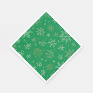 Green and Gold Snowflakes Napkin