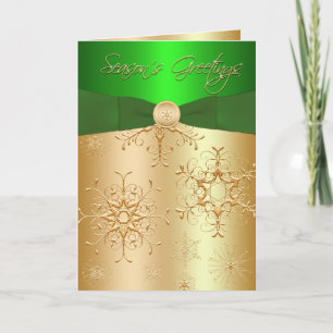 Green and Gold Snowflakes Season's Greetings Card