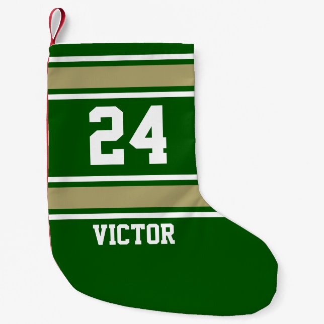Green and Gold Sporty Theme Small Christmas Stocking (Front)