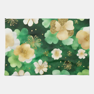 Green and Gold St Patrick's Day Shamrock Tea Towel