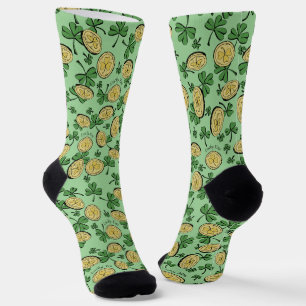 Green and Gold St Patrick's Lucky You Shamrock Socks