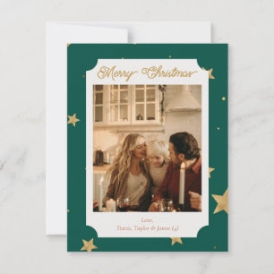 Green and Gold Star Holiday Photo Card