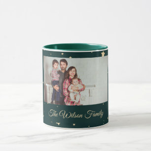 Green and Gold Starry Night Photo Christmas Mug