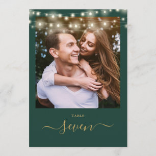 Green And Gold String Lights Photo Table Number