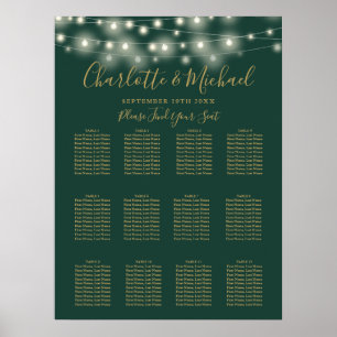 Green And Gold String Lights Wedding Seating Chart