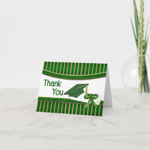 Green and Gold Stripe Graduation Thank You Cards