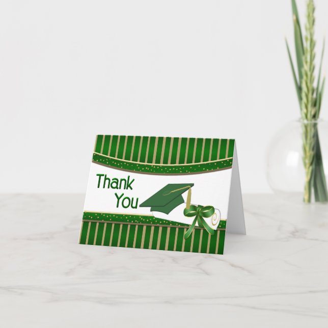 Green and Gold Stripe Graduation Thank You Cards (Front)