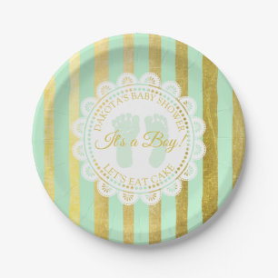 Green and Gold Striped Personalised Shower Plate