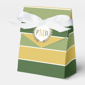 Green and gold stripes and monogram wedding favour box