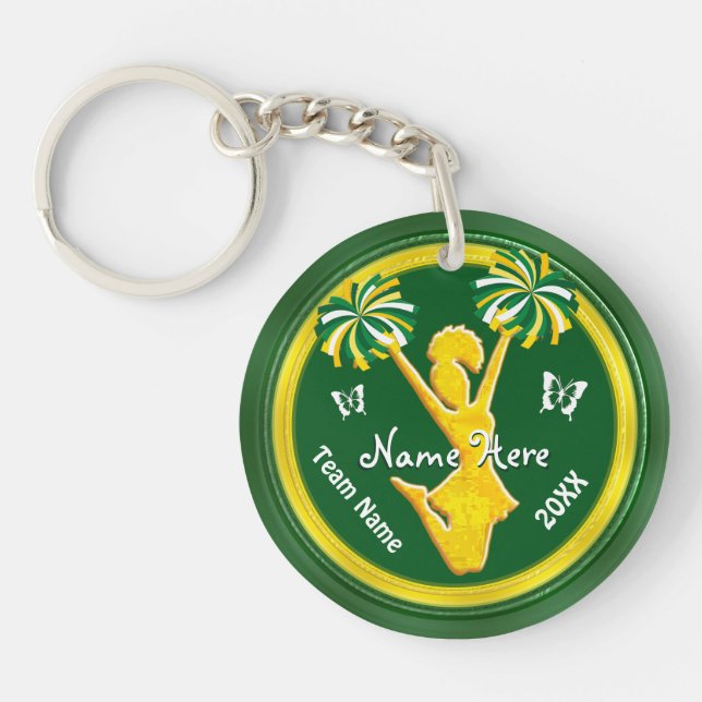 Green and Gold Super Cute Cheerleader Gifts Key Ring (Front)