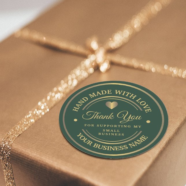 Green and gold | thank you  classic round sticker (Creator Uploaded)