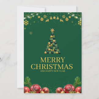 Green and Gold Traditional Merry Christmas and Hap Holiday Card