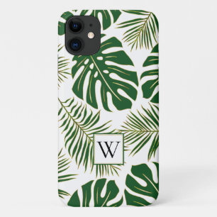 Green and gold tropical leaves and monogram Case-Mate iPhone case