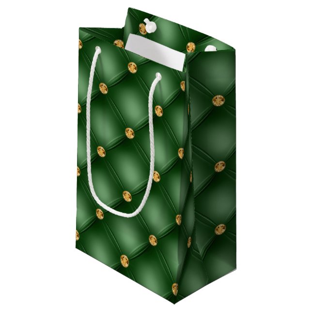 Green and Gold Tufted Small Gift Bag (Front Angled)