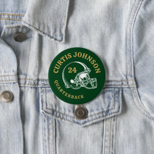 Green and Gold Vintage Football Helmet Custom Name 7.5 Cm Round Badge