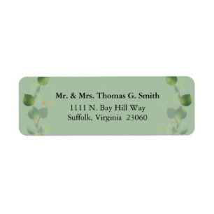 Green and Gold Watercolor Botanical Return Address