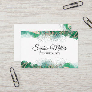 Green And Gold Watercolour Custom Modern Simple Business Card