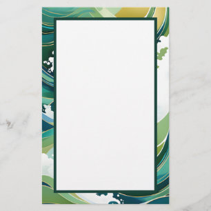 Green and Gold Waves Stationery