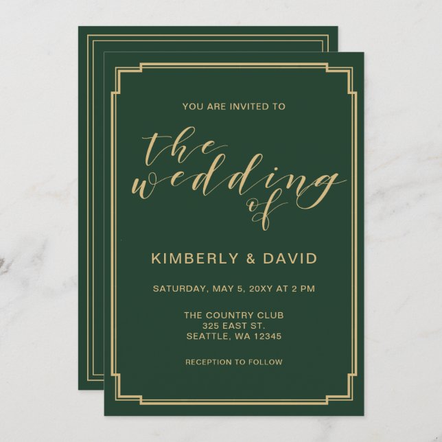 Green and Gold  Wedding Invitation (Front/Back)