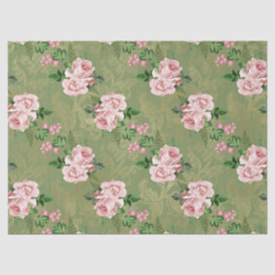 Green and Gold with Pink Roses Decoupage Tissue Paper