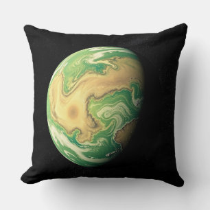 Green and Golden Brown Planet Cushion