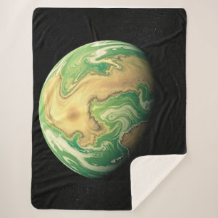 Green and Golden Brown Planet Sherpa Blanket