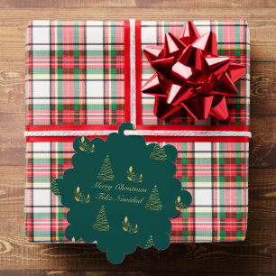 Green and Golden Christmas Bilingual Feliz Navidad Tree Decoration Card