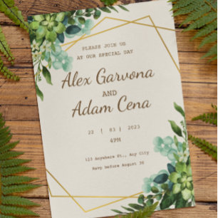 Green And Golden Watercolor Wedding Invitation Flyer