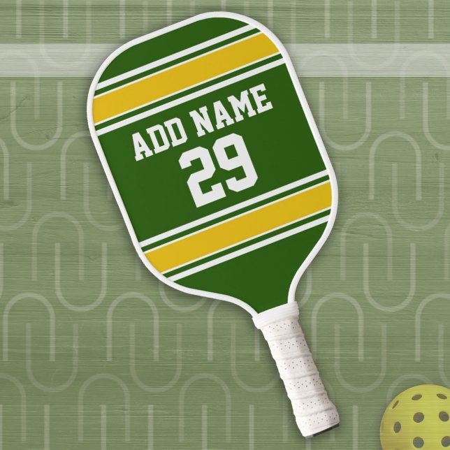 Green and Golden Yellow Sport Jersey - Name Number Pickleball Paddle (Creator Uploaded)