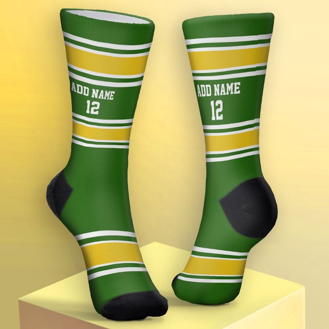 Green and Golden Yellow Sport Jersey - Name Number Socks (Custom Sport Socks - Add Jersey Name and Number)