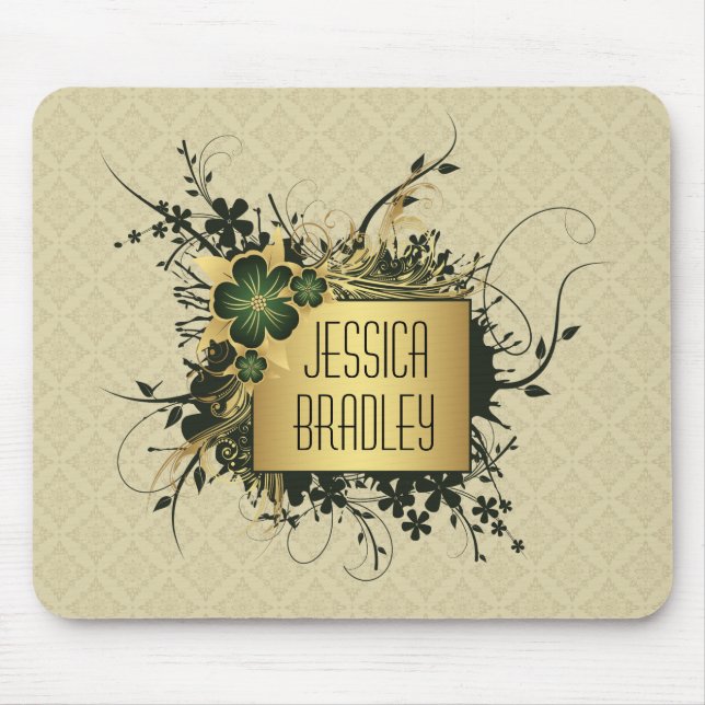 Green and Golf Floral Spray Personalised Mouse Pad (Front)