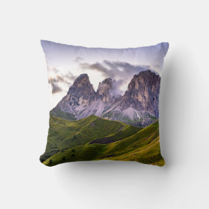 GREEN AND GRAY MOUNTAINS UNDER WHITE CLOUDS DURING CUSHION