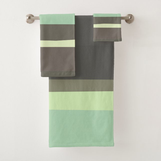 green and grey Abstract Stripes Bath Towel Set (Insitu)