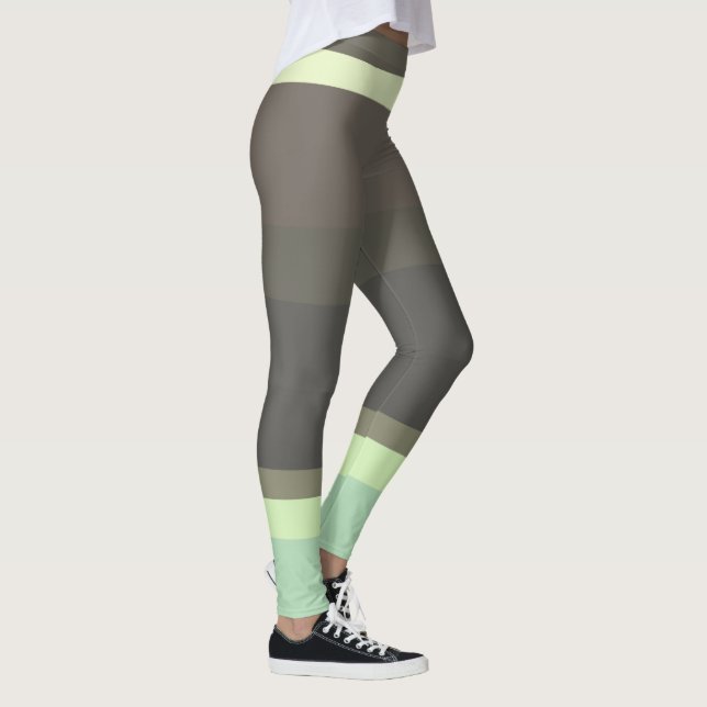 green and grey Abstract Stripes Leggings (Right)