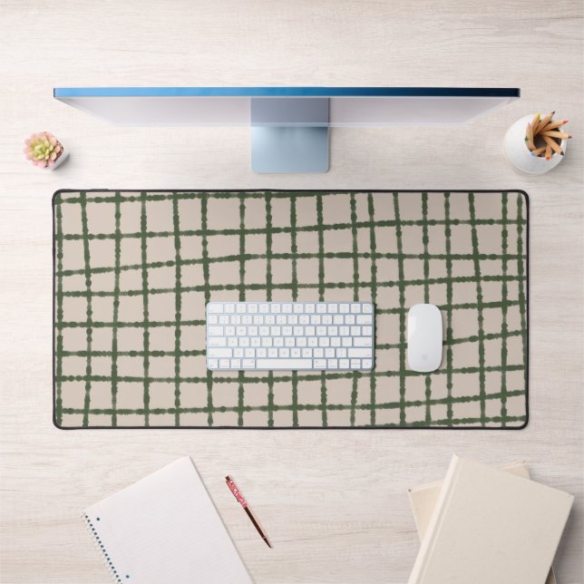 Green and Grey Check Pattern Modern and Minimal Desk Mat (Office 1)