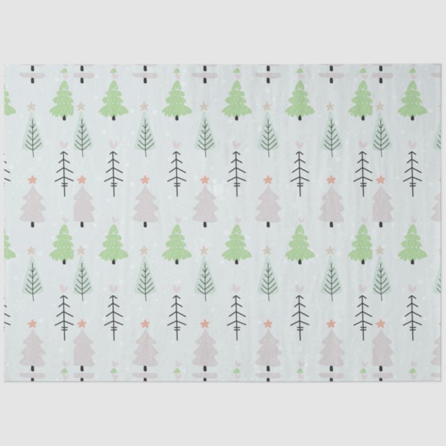 Green and Grey Christmas Trees Stars Christmas Tissue Paper (Front)