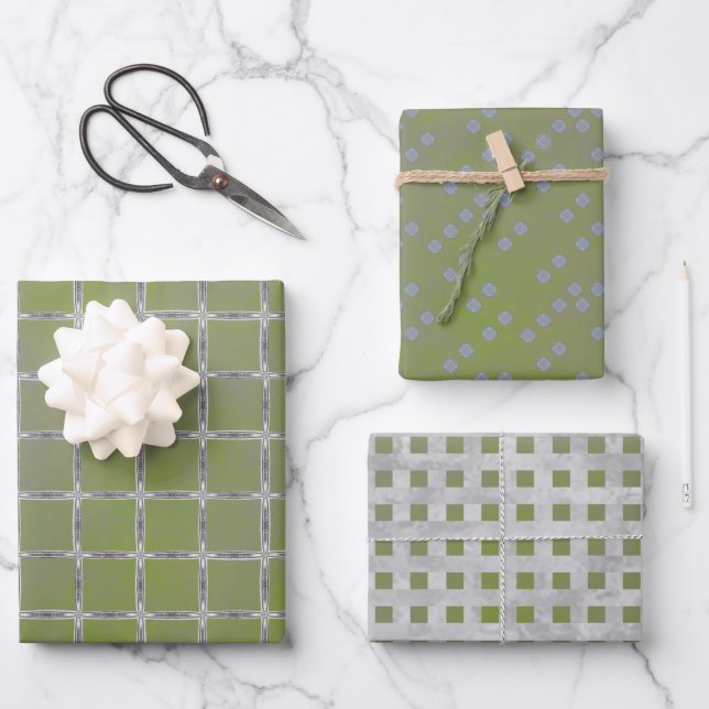 Green and Grey Geometric  Wrapping Paper Sheets (Front)