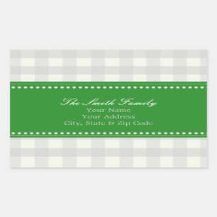 Green and Grey Gingham Address Stickers