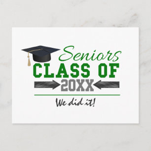 Green and Grey Graduation Gear Announcement Postcard