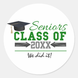 Green and  Grey Graduation Gear Classic Round Sticker